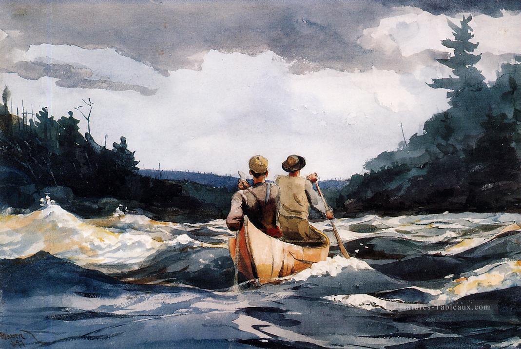 Canoë dans les rapides Winslow Homer aquarelle Peintures à l'huile